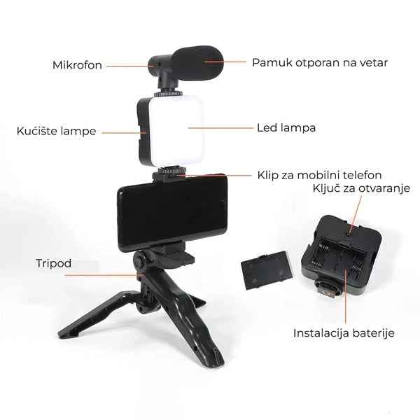 Oprema za snimanje videa za telefon – Tripod, LED, mikrofon